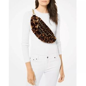 NWT Authentic Michael Kors Medium Logo-Print Faux Fur Belt Bag